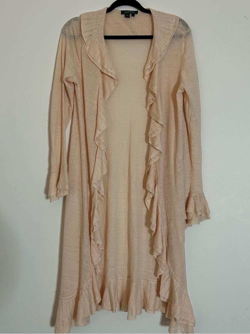 Lauren Ralph Lauren Peach Ruffle Knit Long Cardigan
